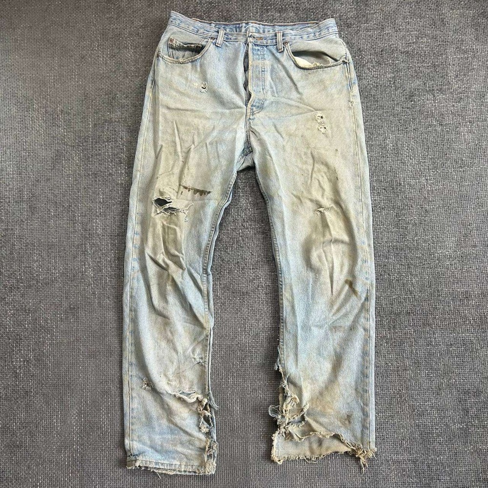 Levis 501 Straight Leg Jeans Mens 36x32 Light Wash Distressed Vintage 90s USA